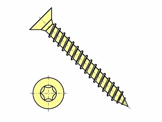 Univerzální vrut do dřeva 5 x  45 mm zápustná hlava / zinek žlutý / plný závit / TORX - T25